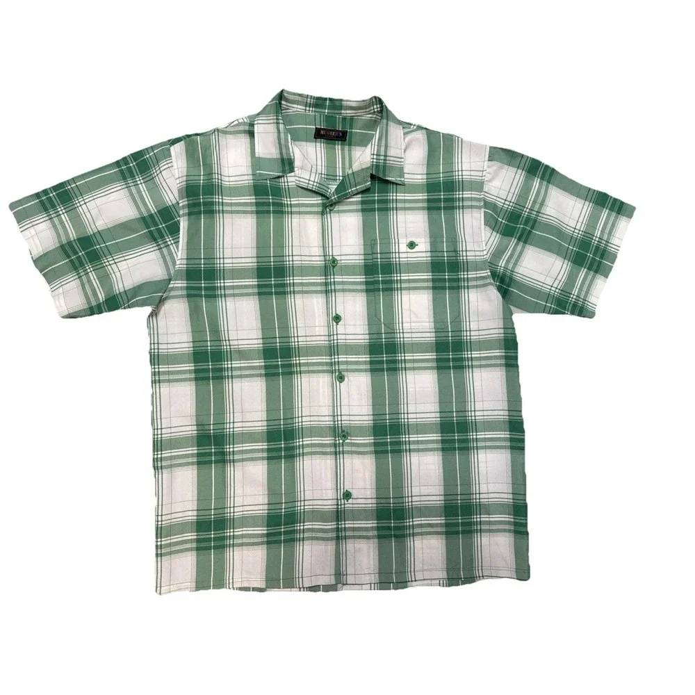 VTG Y2K Member's Property Green & White Plaid Short Sleeve Button Down Shirt XXL